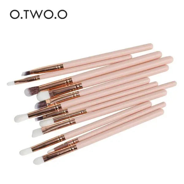 O.TWO.O 12 PCs Eye Makeup Brushers Set (Pink) - Otwoocosmetics