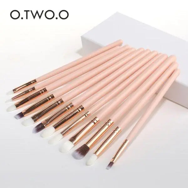 O.TWO.O 12 PCs Eye Makeup Brushers Set (Pink) - Otwoocosmetics