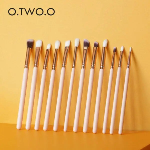 O.TWO.O 12 PCs Eye Makeup Brushers Set (Pink) - Otwoocosmetics
