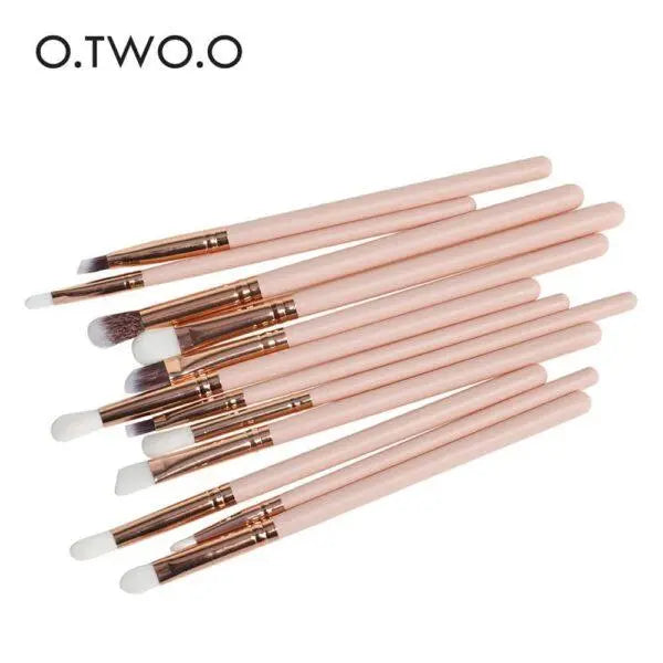 O.TWO.O 12 PCs  Eye Makeup Brushers  Set (Pink) - Otwoocosmetics